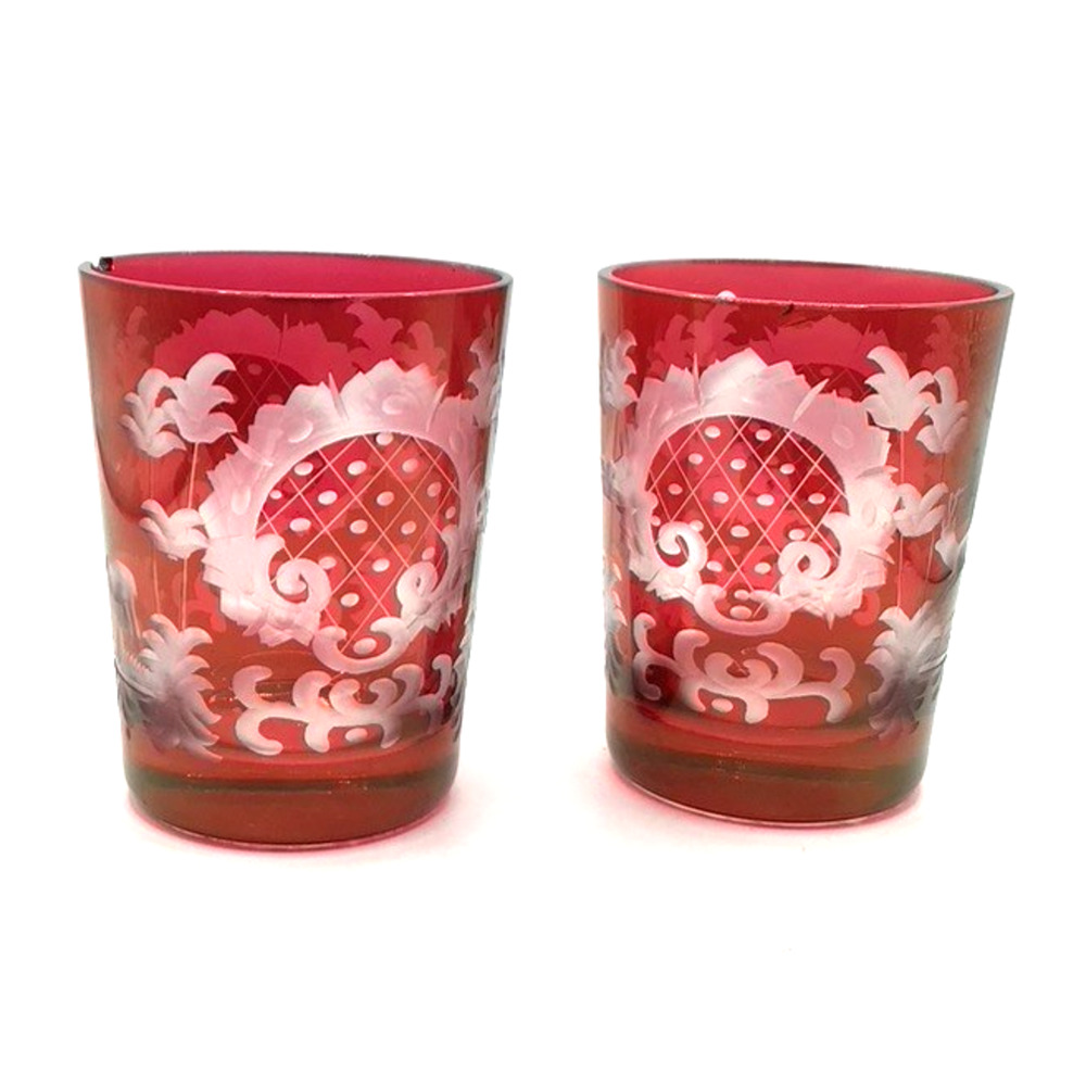 Antique Egermann Bohemian Czech Ruby Cut to Clear Flip Glass Vase (AS-IS)